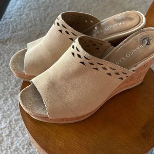 Tan suede  with cork wedges